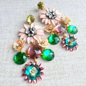 NWT! J. Crew Floral Sequin and Stone Statement Earrings